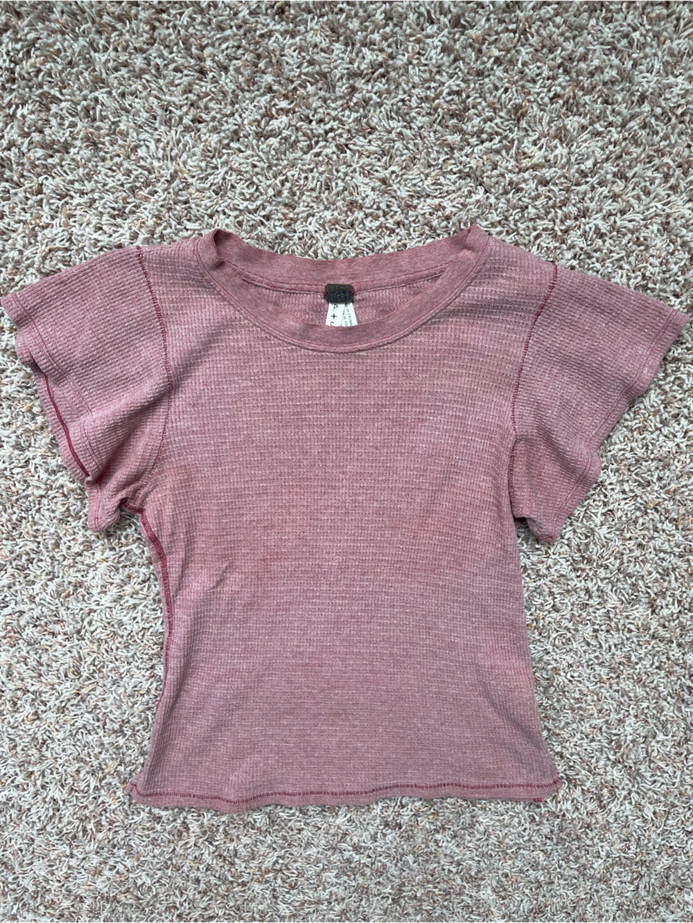 Free People Fall Short Sleeve Ribbed Tee Dusty Rose Women Size S
